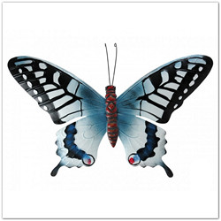 Nagy fém pillangó dekoráció - kék, fehér - 48x30 cm