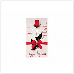 Szeretlek feliratú hűtőmágnes rózsával, ajándékötlet -  7,5 x 14 cm