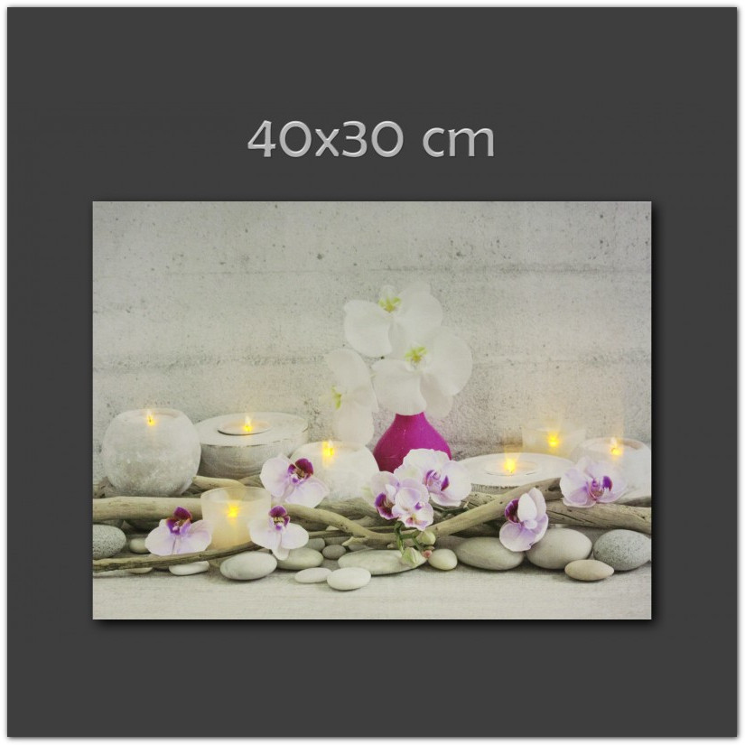 7 ledes világító falikép, fehér orchideás, 40x30cm