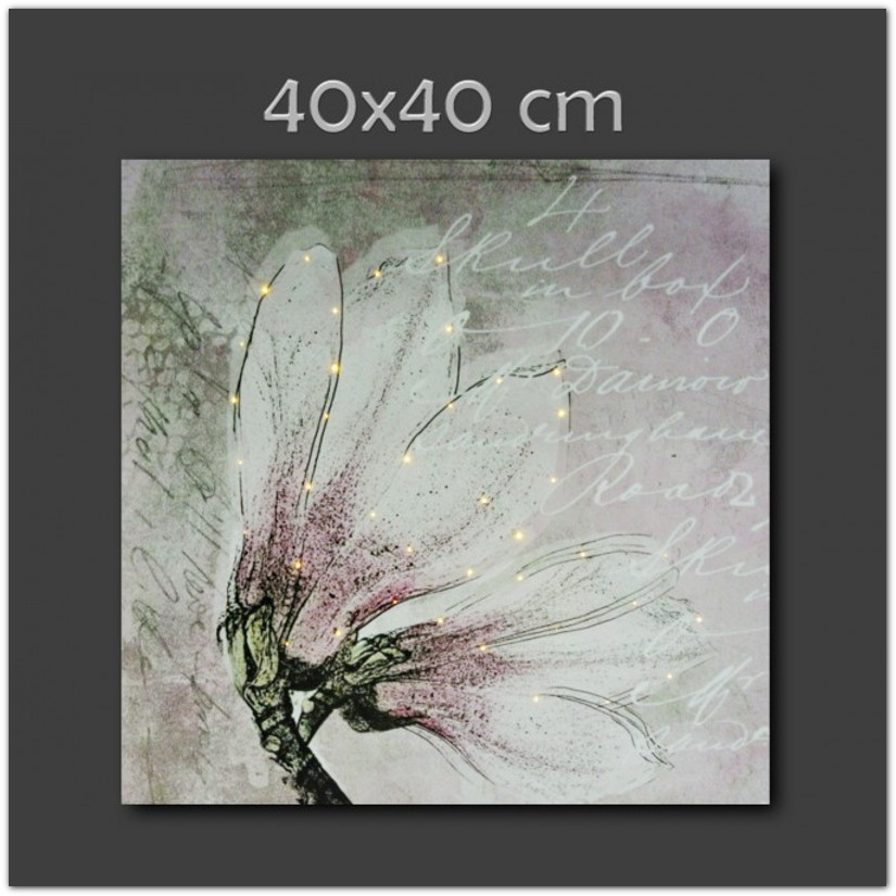 40 mini ledes világító falikép, 40x40cm, vintázs virág mintájú