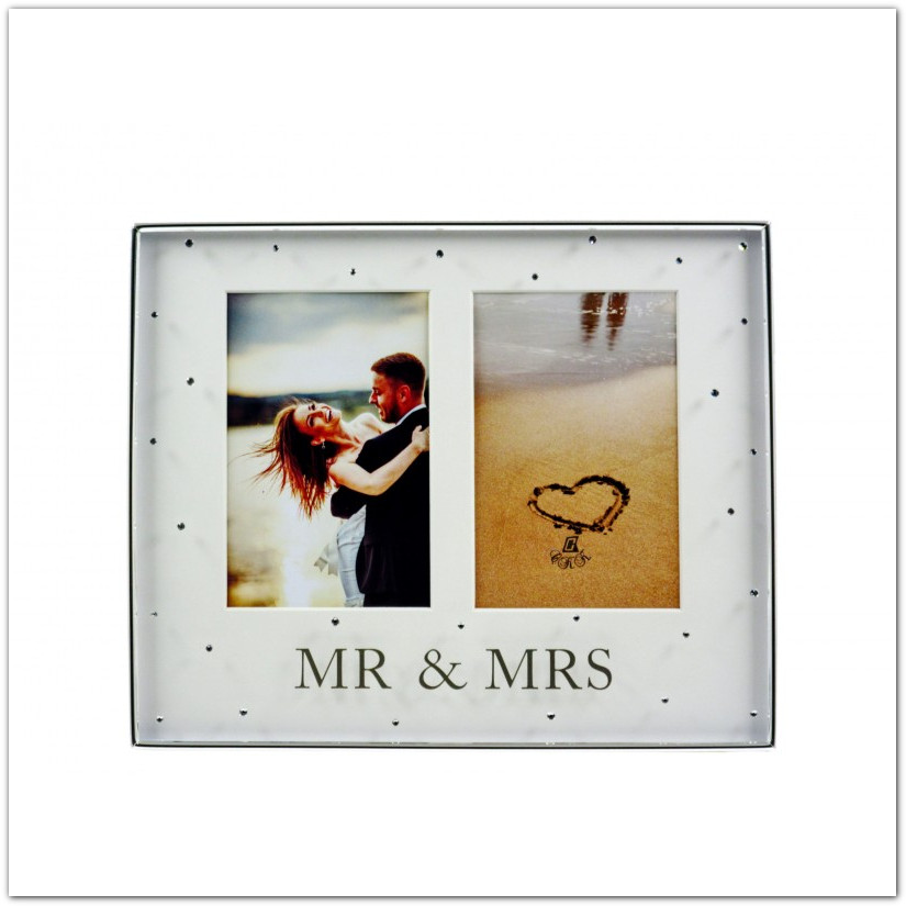 Dupla strasszos, esküvői fényképtartó, fotókeret, 2db 10x15cm-es fotóhoz
