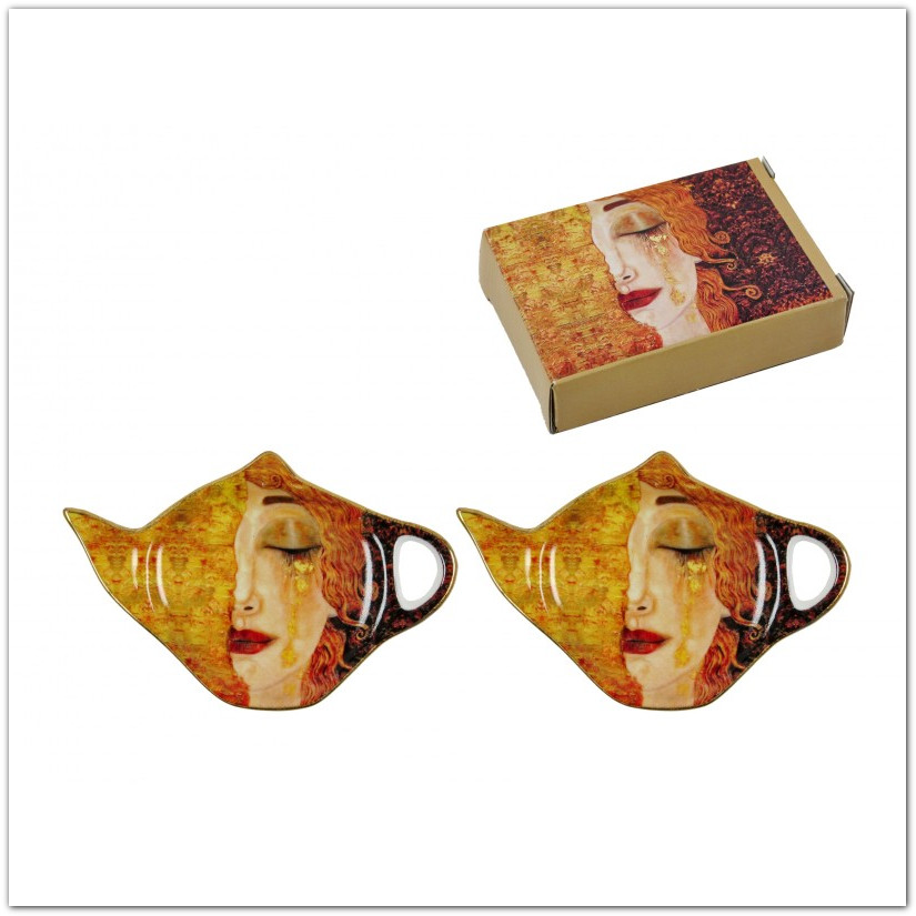 Klimt festményes teafilter tartó, 2db-os szett díszdobozban, 13x8cm