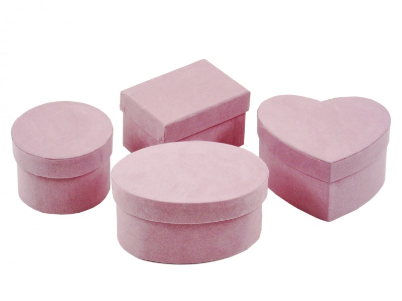 Rózsaszín/pink színű, 4db-os bársonyos díszdoboz-szett, ajándékdoboz-szett