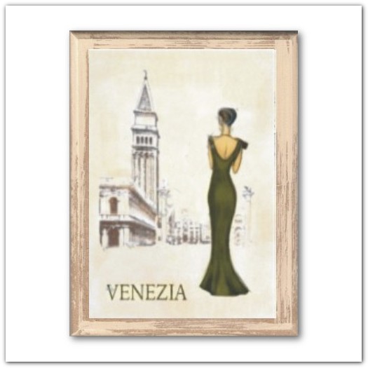 Velence - elegáns velencei nő táblaképen, 15x20cm