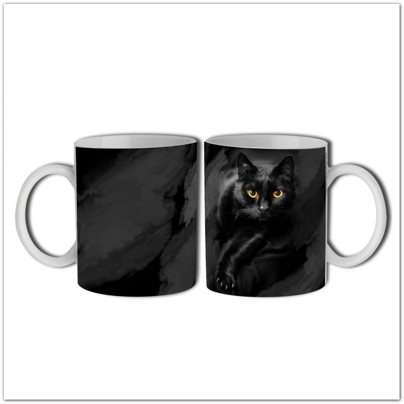 Cicás-macskás bögre - fekete házimacska, fekete macskás bögre