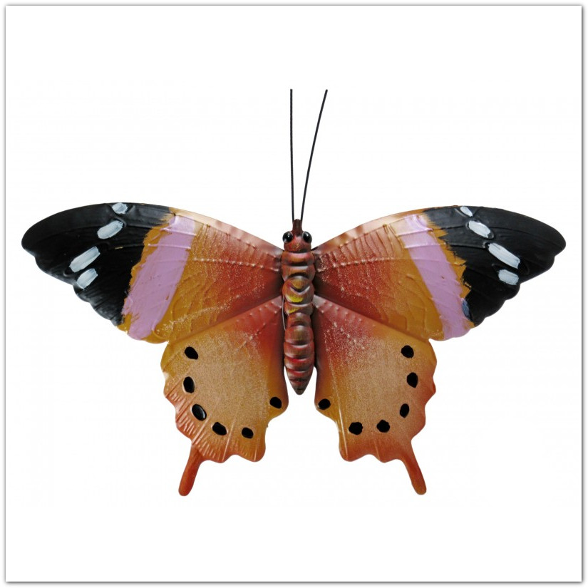 Nagy fém pillangó dekoráció - barna - 48x30 cm