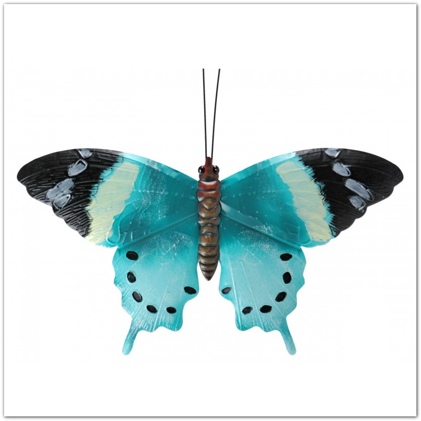 Nagy fém pillangó dekoráció - kék - 48x30 cm