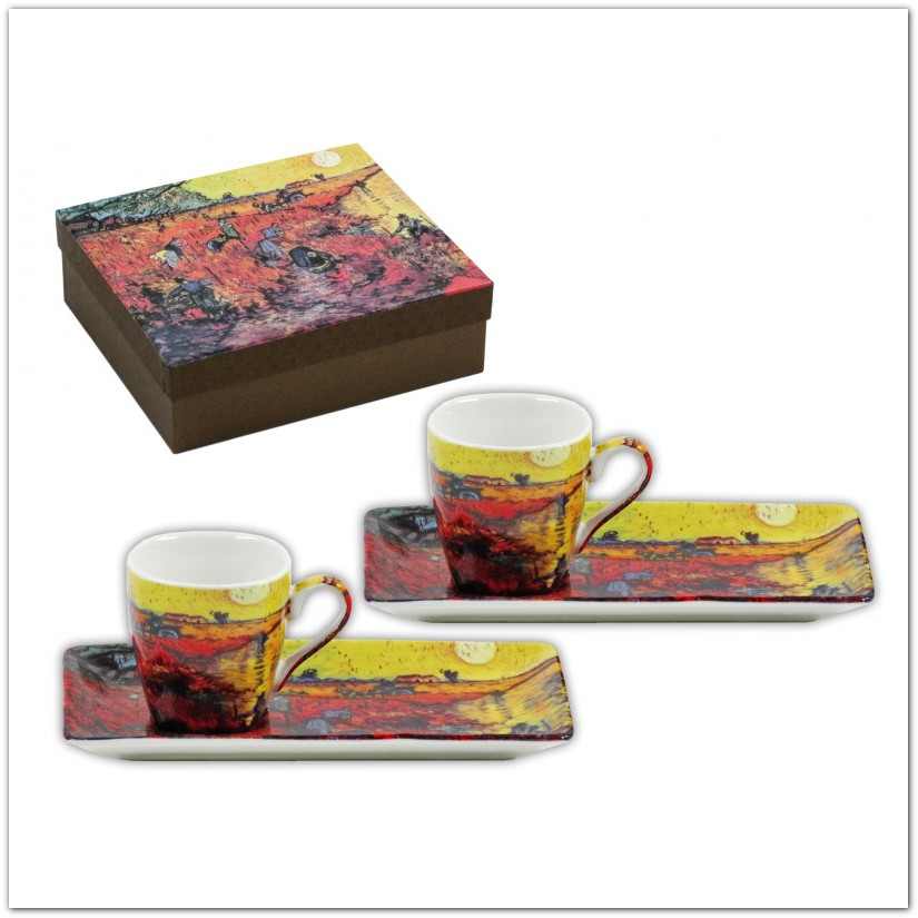 Van Gogh A vörös szőlőhegy kávés csésze szett díszdobozban, 2+2db-os