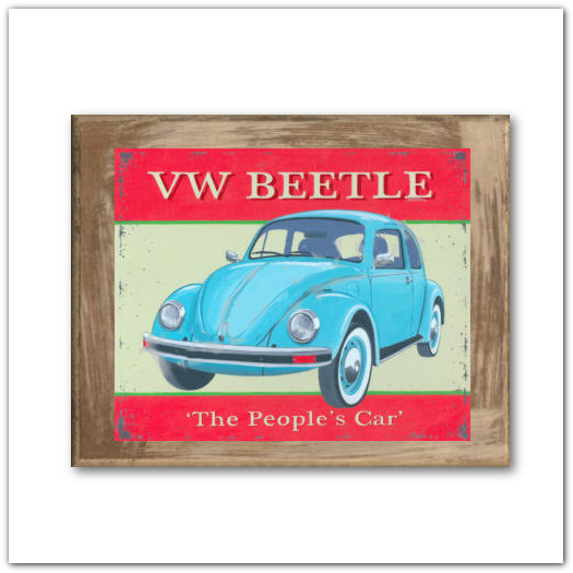 Retro Volkswagen Beetle (bogár) vintage táblakép, 20x25cm