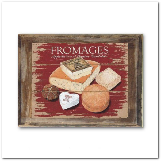 Francia stílusú sajtos táblakép, vintage falikép sajt-variációval, 15x20cm