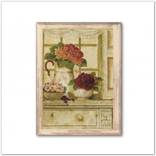 Francia stílusú hortenziás táblakép, vintage stílusban, 15x20cm