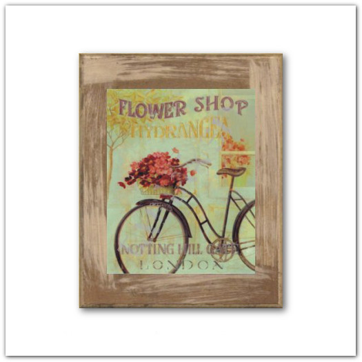 Shabby Chic stílusú kerékpáros, virágcsokros táblakép - biciklis falikép