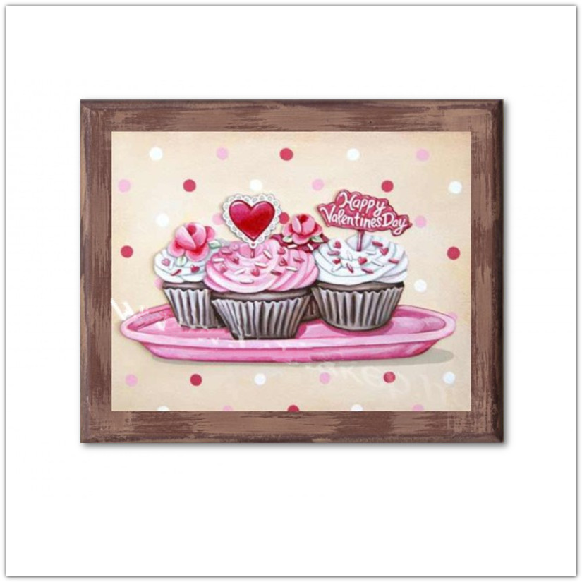 Cupcake muffin sütis táblakép - Valentin napra, vintage stílusú