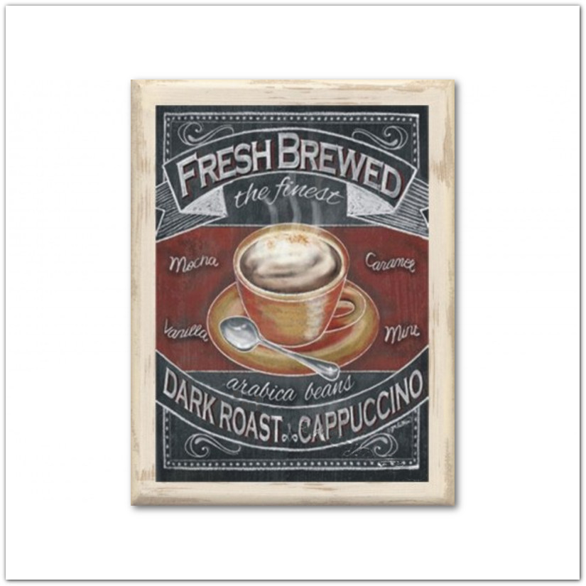 Kávés táblakép, retro falikép Cappuccino felirattal