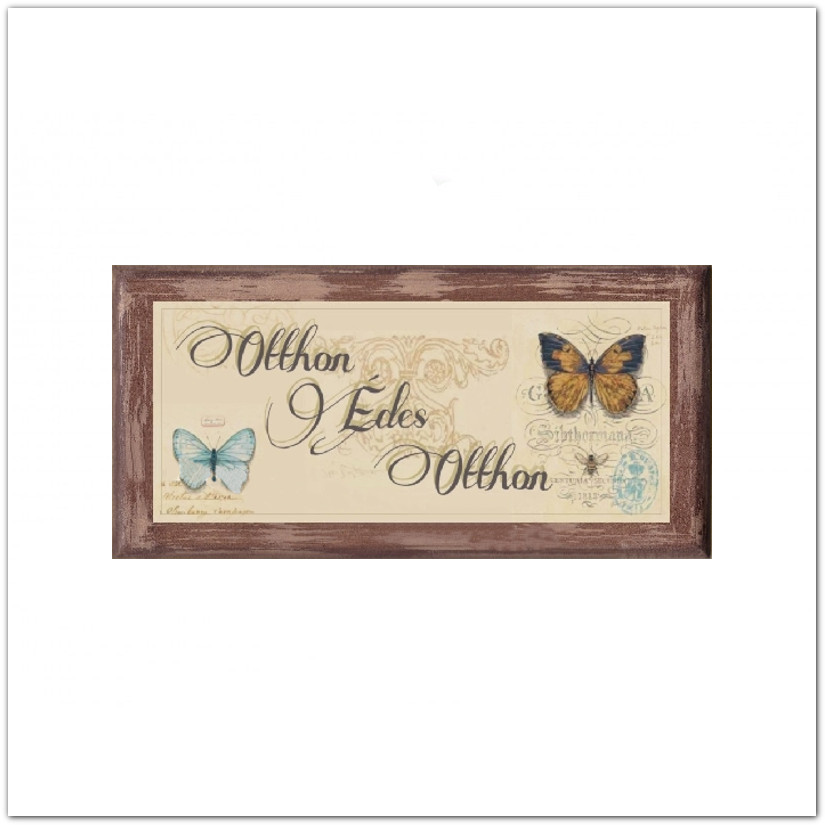 Fa táblakép Otthon Édes Otthon felirattal, pillangó mintával - pillangós falikép