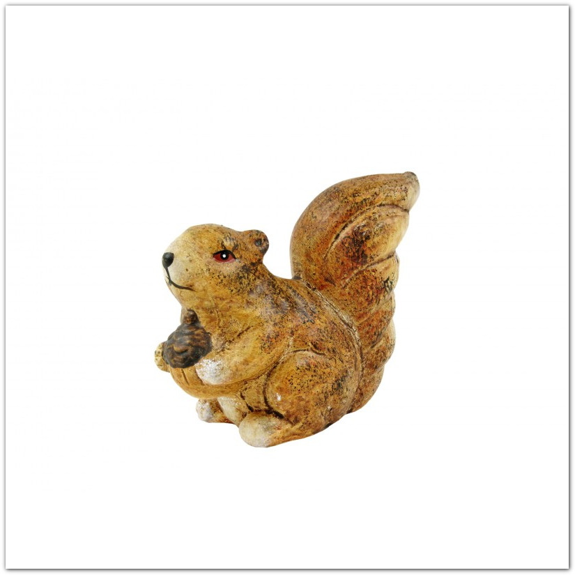 Barna mókus figura tobozzal, 9cm, kerámia mókus szobor
