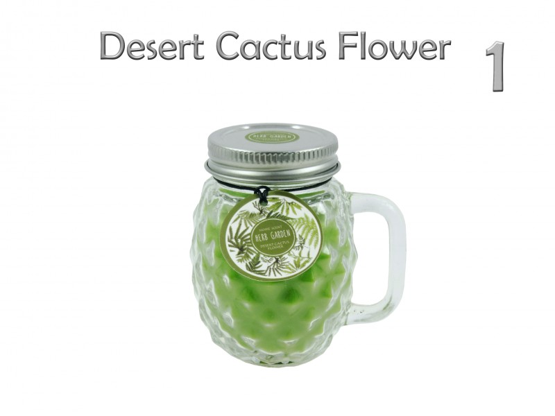 Sivatagi kaktuszvirág illatú illatgyertya üvegbögrében fémtetővel, 8,5cm
