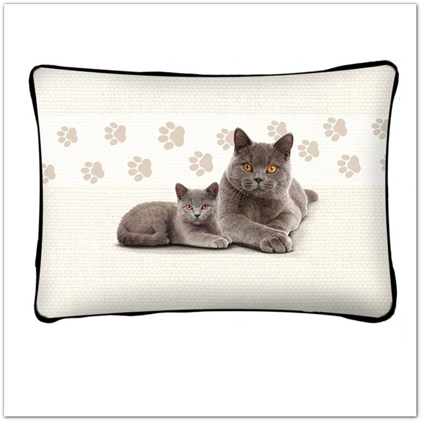 Szürke macskás díszpárna brit rövidszőrű macskával, népszerű cicás ajándékötlet,