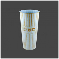 Vintázs világoskék fém váza-kaspó Garden felirattal, 20x40cm