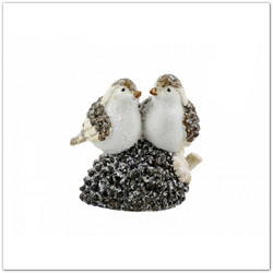 Kismadárkák, madárpár tobozon - kismadaras szobor, 20x12cm-es madaras dísz