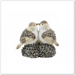 Kismadárkák, madárpár tobozon - kismadaras szobor, 20x12cm-es madaras dísz