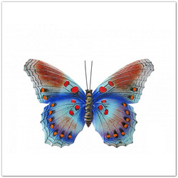 Fém pillangó dekoráció - kék, piros - 34x24 cm
