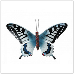 Fém pillangó dekoráció - kék, fehér - 34x24 cm
