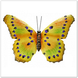 Nagy fém pillangó dekoráció - sárga - 48x30 cm