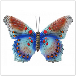 Nagy fém pillangó dekoráció - piros, kék - 48x30 cm