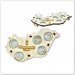 Magyarország alakú pálinkás kínáló snapszospohár szett 5 db pohárral