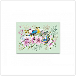 Virágos, madaras képeslap borítékkal - 11x15,5 cm 