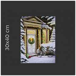 Karácsonyi 1+40 ledes világító falikép, havas házzal, 40x30cm
