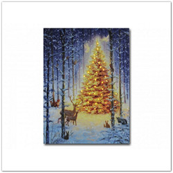 Karácsonyi 45 mini ledes világító falikép fenyőfával, állatokkal, 40x30cm