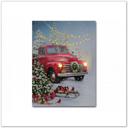 Karácsonyi 2+30 ledes világító falikép autóval és ajándékokkal, 40x30cm