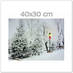Karácsonyi 1+40 ledes világító falikép havas utcával, 40x30cm