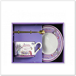3db-os levendulás teás csésze készlet, alátéttel, kiskanállal, csészével - Lavender