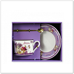 3db-os levendulás teás csésze készlet, alátéttel, kiskanállal, csészével - Lavender