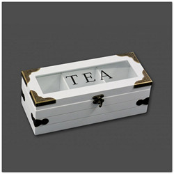 Fehér+réz 3 fakkos teásdoboz Tea felirattal - 24x10cm