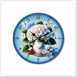 Hortenziás falióra - 28 cm - Boldog születésnapot felirattal