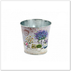 Fém levendulás kaspó - 12 cm - levendula és fotókeret mintával