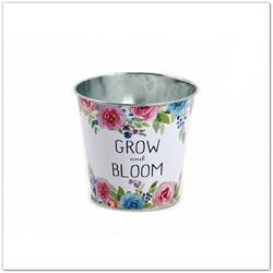 Fém virágos kaspó - 12 cm -Grow and Bloom felirattal