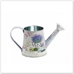 Fém levendulás locsolókanna - 21 cm - virágcsokorral