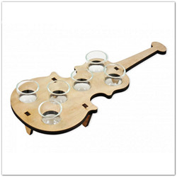 Gitáros/hegedűs pálinkás kínáló üvegpohár szett fa tartóban (zenés ajándék)