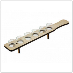 Nyeles pálinkás kínáló üvegpohár szett fa tartóban