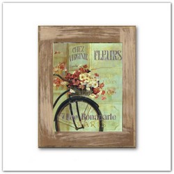 Shabby Chic stílusú kerékpáros, virágcsokros táblakép, biciklis falikép, 25x30cm