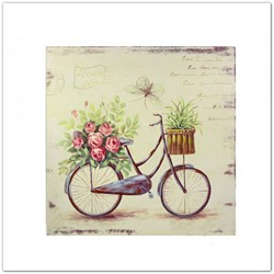 Vintage biciklis falikép - rózsacsokor biciklivel, Shabby Chic stílusban
