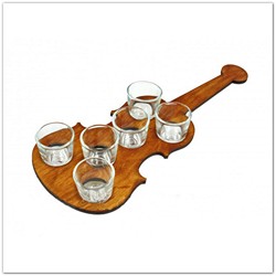 Hegedűs pálinkás-röviditalos üvegpohár szett fa tartóban (zenés ajándék)