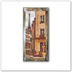 Párizs Eiffel-tornyos táblakép antikolt kerettel, Shabby Chic falikép, 12,5x25cm