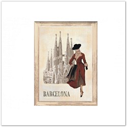 Városok vintage táblakép - Barcelona, 15x20cm
