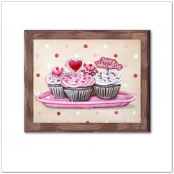 Cupcake muffin sütis táblakép - Valentin napra, vintage stílusú, 20x25cm